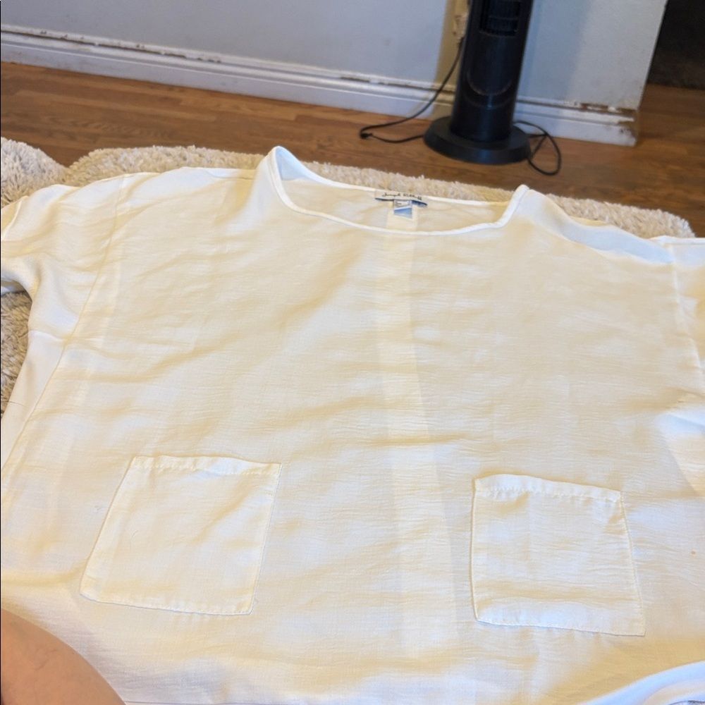 Joseph Ribkoff Blouse Womens 10 White Good Button Back Short Sleeve Textured Top
